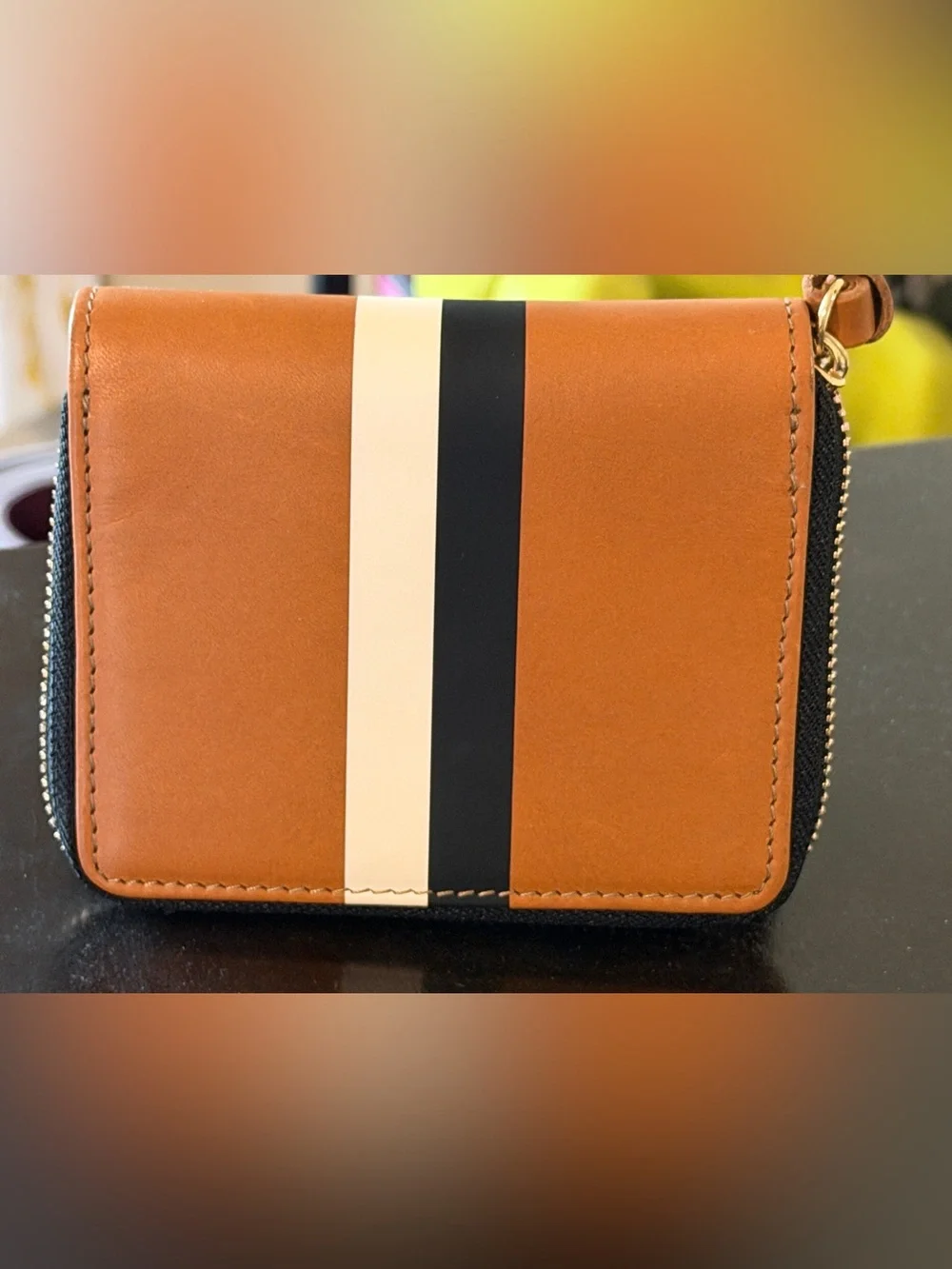 Clare V Petit Zip Wallet Cuoio w/ Black/Cream